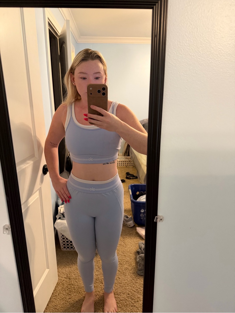 ALO Yoga Pale Blue Seamless Crop Tank & High-Waist Leggings Set